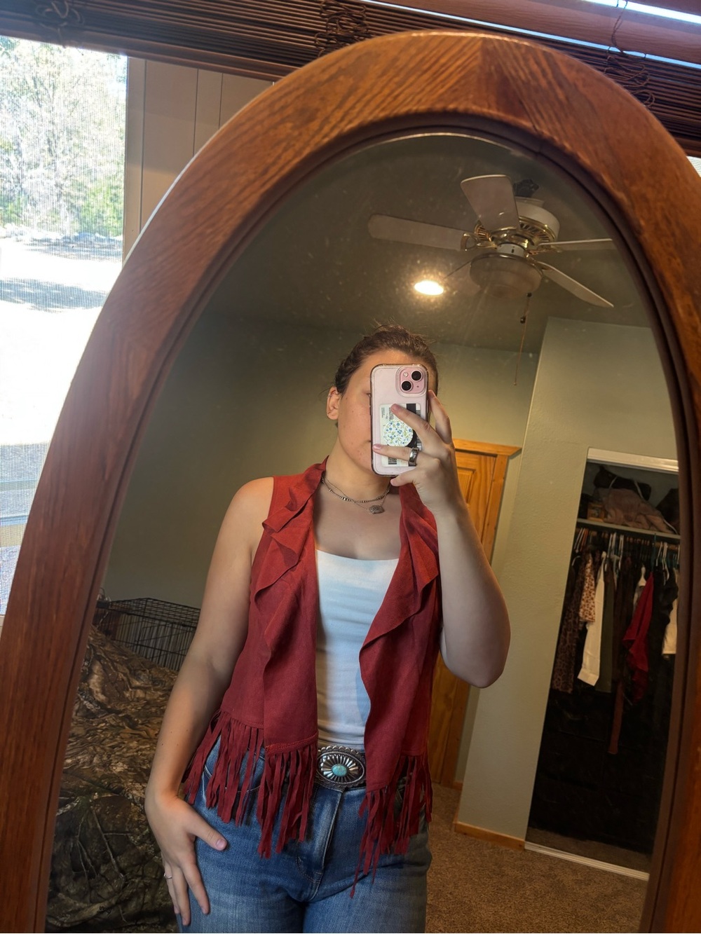 Women's Red Fringe Sleeveless Jacket - Casual Boho Layering Vest
